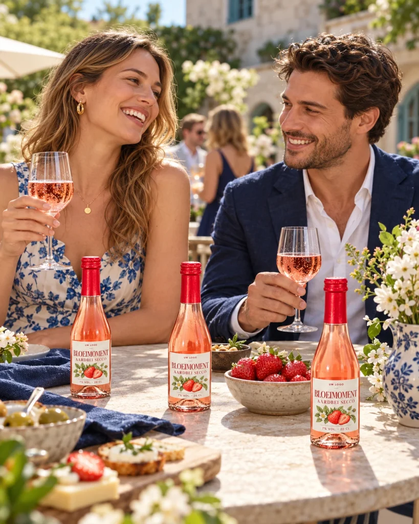 Strawberry Secco 20 cl with a custom label